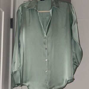 Zara Satin Button-Down Shirt in Mint color